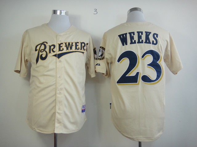 Men Milwaukee Brewers #23 Weeks Cream MLB Jerseys->milwaukee brewers->MLB Jersey